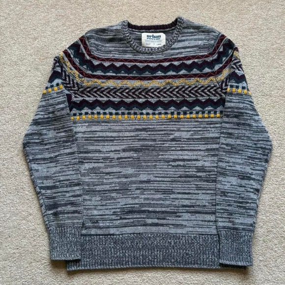 Urban Pipeline Fair Isle Knit Sweater Striped Ski Style Indie Skater Cottage L‎ - Picture 1 of 6